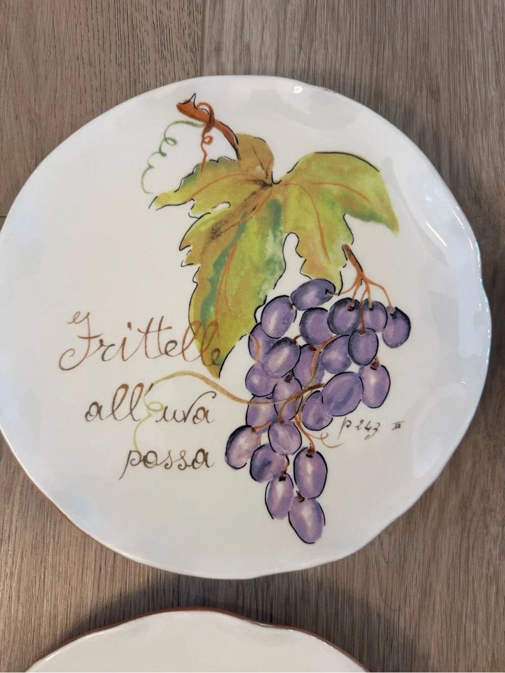 4 Crate & Barrel Verona Fruit Plates 9.25” Italy Pear Fig Grape Pomegranate
